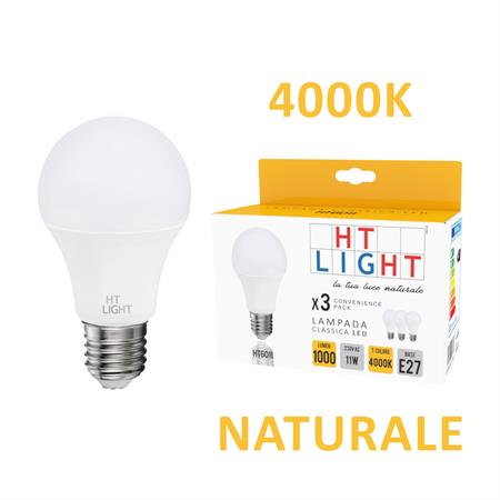 KIT 3 GOCCIA LED 11W E27 B/NATURALE